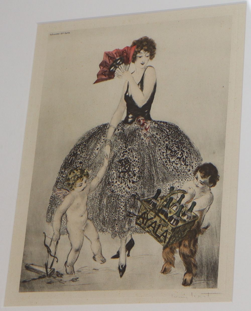 Louis Icart (1888-1950), drypoint etching, Broken blue jug, signed, 45 x 33cm and a later signed photolithograph, 23 x 17cm